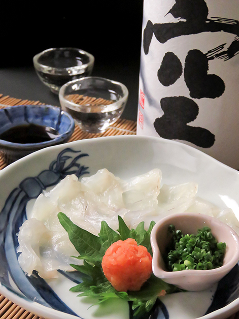 お料理：こちの刺身 お酒：空（くう）（日本酒：愛知県）