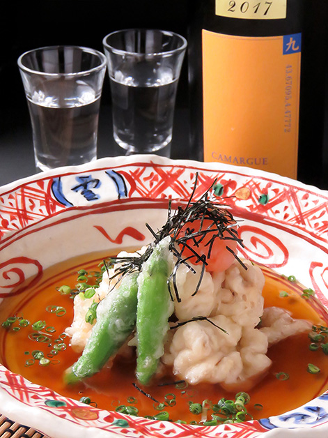 お料理：北海道産鱈の雲子の揚げ出し お酒：空（くう）（日本酒：愛知県）